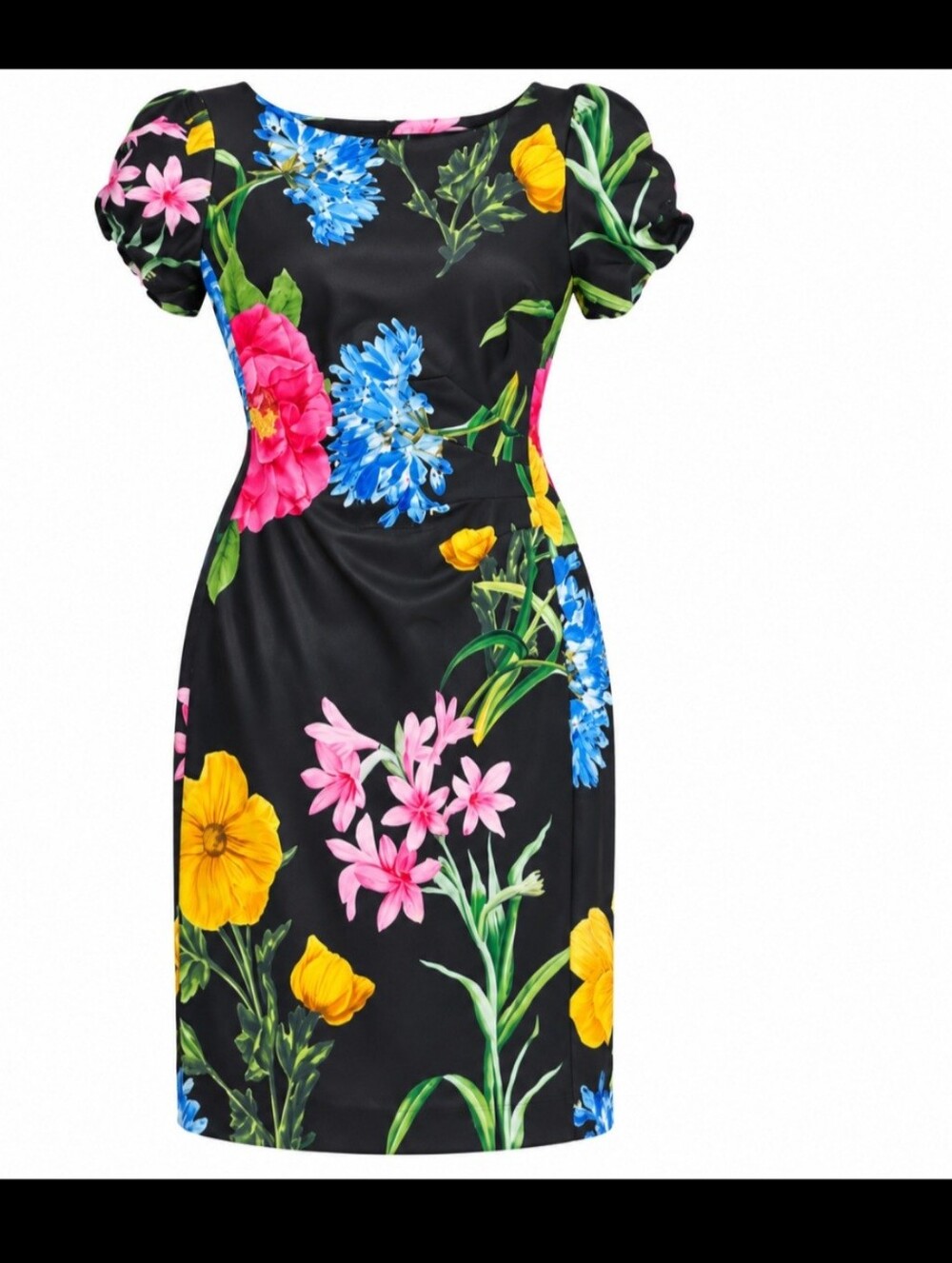 Karl Lagerfeld Paris Floral Scuba Midi Sheath Dress Puff Sleeve Size 12